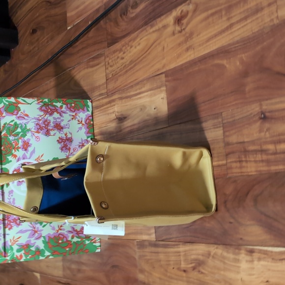 Tory Burch Spacious Silhouette Ella Canvas Canary Tote + Gift Bag Nwt ❤️ - Picture 6 of 8